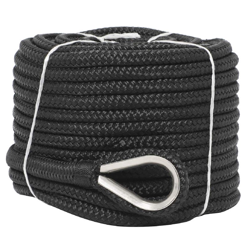 NovelBee 3/8" x 50' Double Braid Nylon Anchor Line with Thimble (Black) - Image 3
